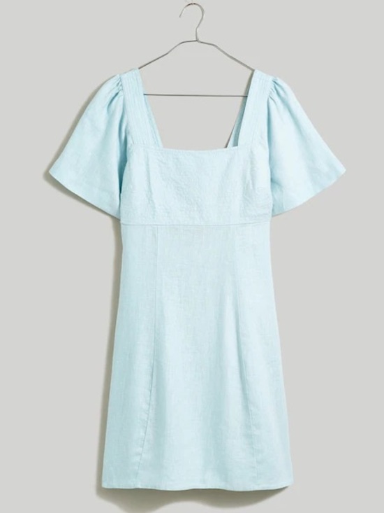 Madewell Dresses & Skirts - NWT MADEWELL Square-Neck Mini Dress in 100% Linen Blue Heron Light Blue Size 16